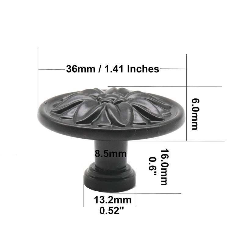 binifiMux 6-Pack Black Vintage Flower Cabinet Drawer Pulls Knobs, Flower Embossing, Dresser Handles, Single Hole - Image 2